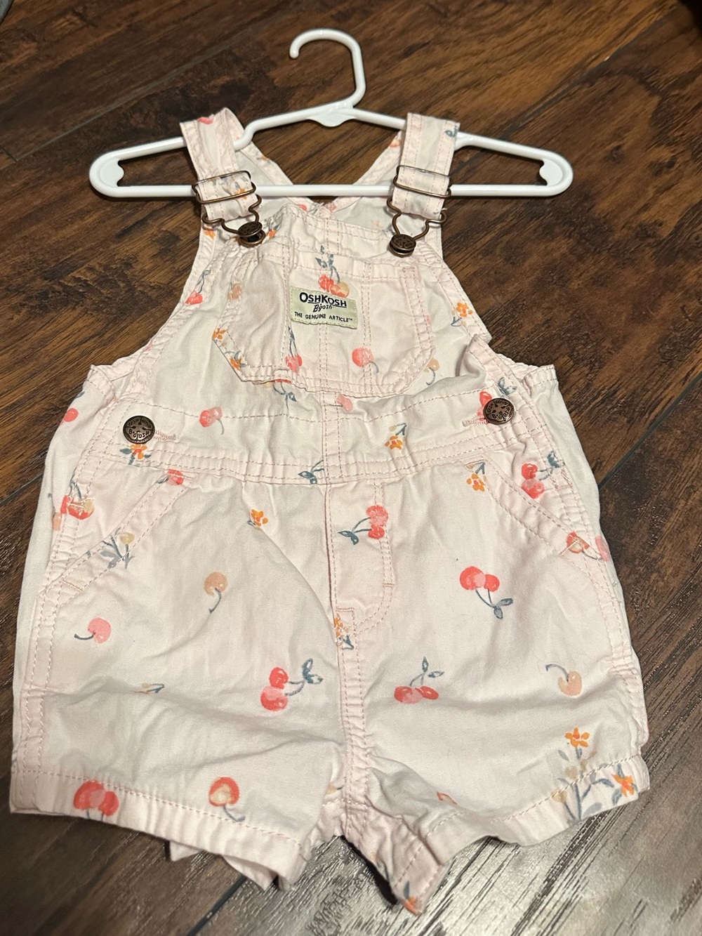 OshKosh B'gosh Light Pink Cherry Print Short Overalls